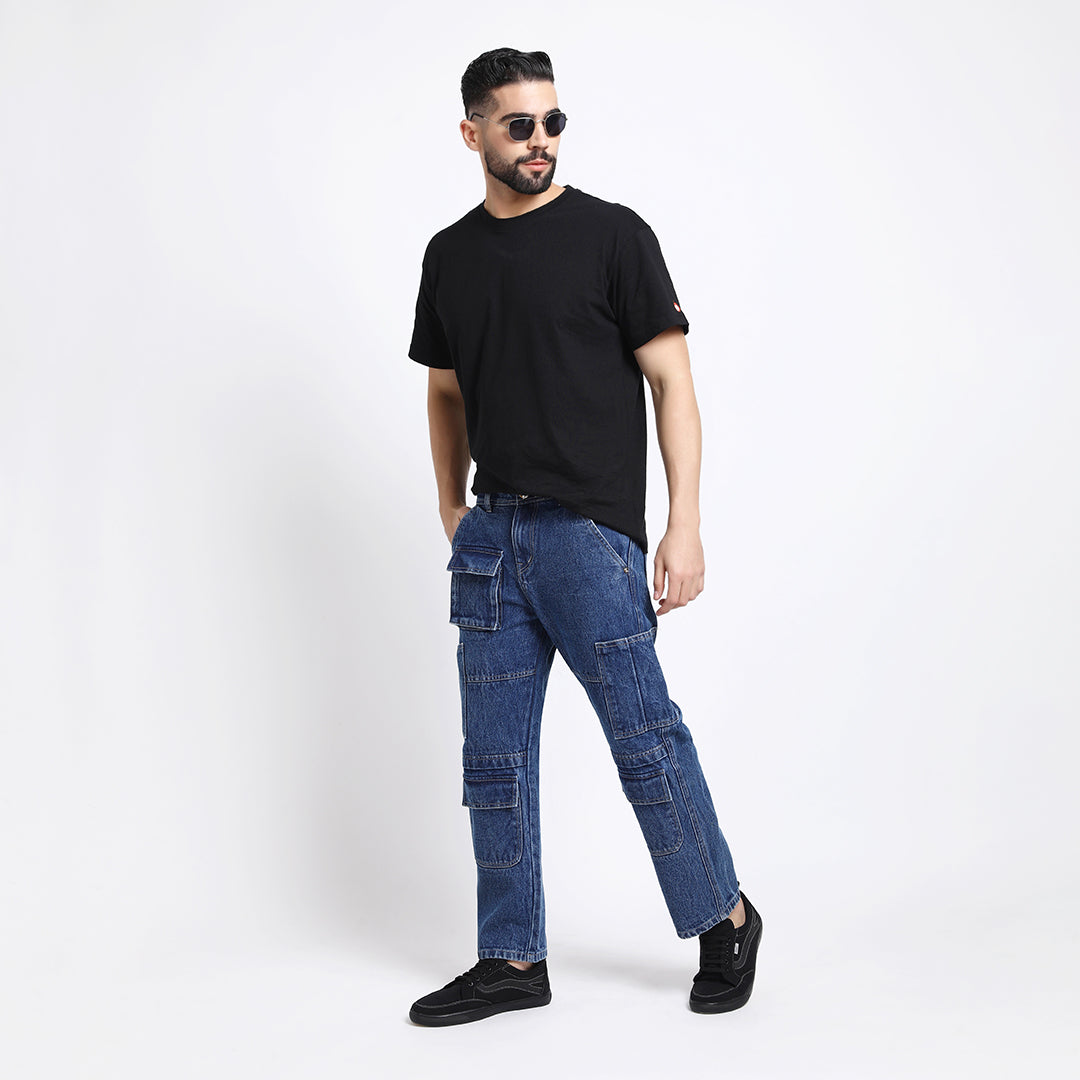 CARGO DARK BLUE BAGGY FIT JEANS TEDDY 4787-1